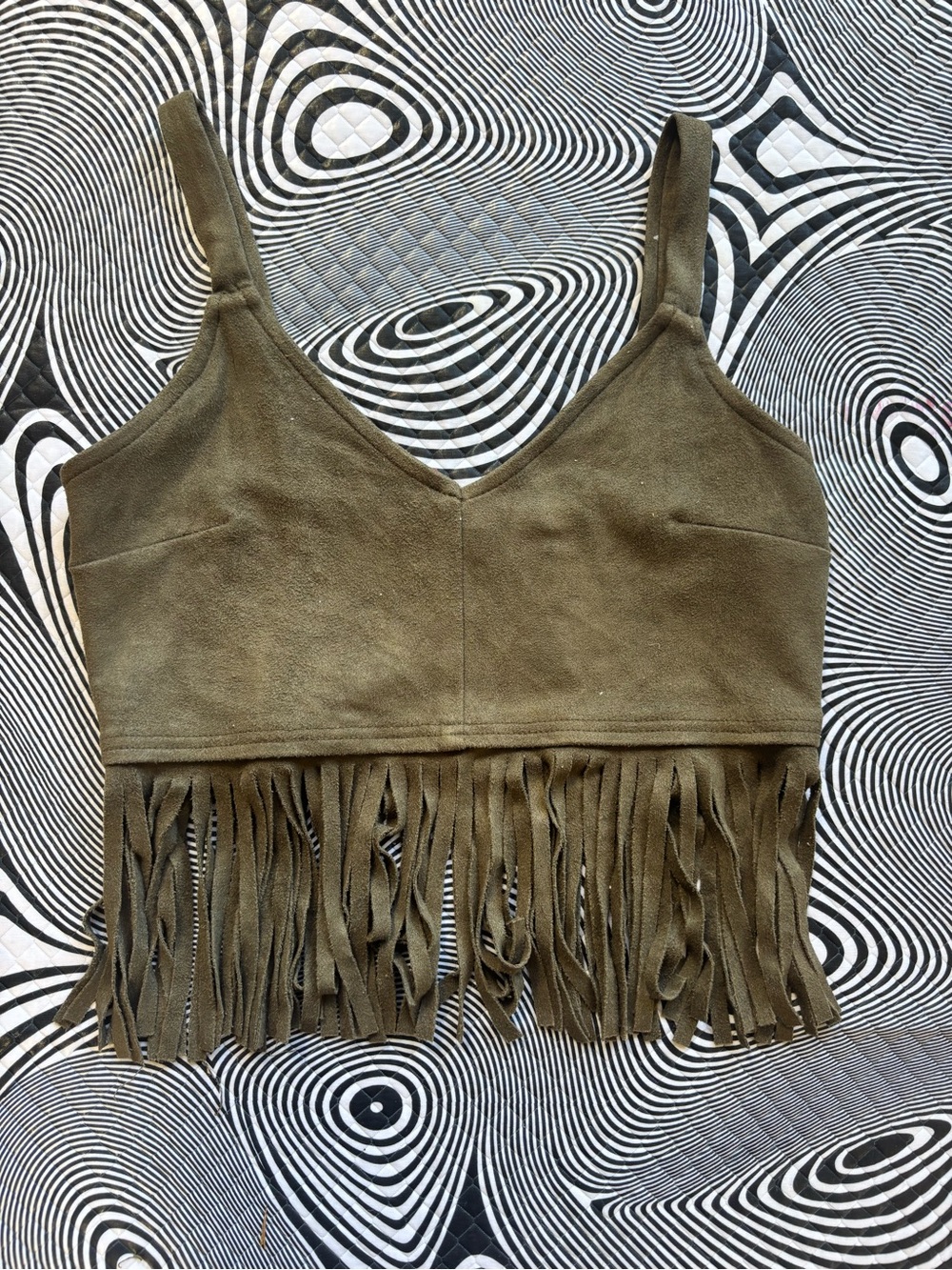 Boho Western Cowgirl Olive Fringe Crop Top - Women